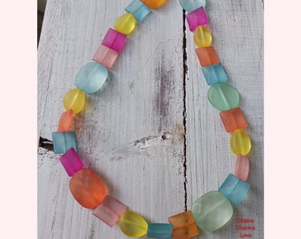 Pastel Frosted Bead Necklace | Colorful Statement Necklace | Summer Jewelry | Matte Glass Beaded Necklace