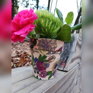 Decoupaged Terracotta Plant Pot: Floral Clay Planter, 4-inch