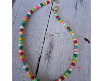Rainbow Clay Bead Necklace: Colorful Summer Jewelry