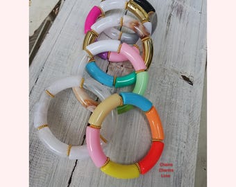 Handgemaakte acrylkralenarmband: kleurrijke boho-stretcharmband