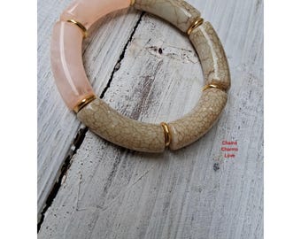 Handmade Fall Beaded Bracelet, fall bracelets, Neutral Acrylic & Bamboo