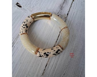 Handmade Fall Beaded Bracelet, fall bracelets, Neutral Acrylic & Bamboo