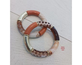 Acrylic Stretch Bracelet Set: Brown & Neutral Fall Colors