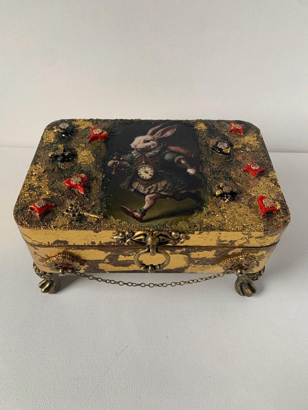 Casket With a Rabbit.original Casket.alice.wooden Box.jewerly Box ...