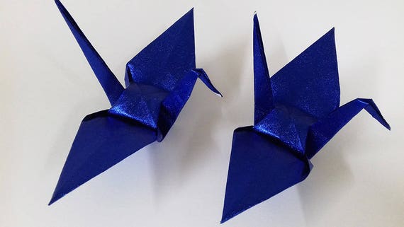 100 Large Shiny Royal Blue Origami Cranes Made From Paper Size 6 X 6