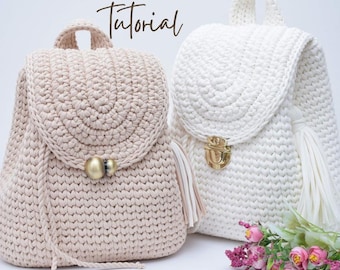PDF + Video tutorial Crocheting a Classic Backpack of T-shirt yarn