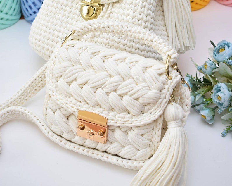 Crochet crossbody bag Marshmallow colour milk | Etsy