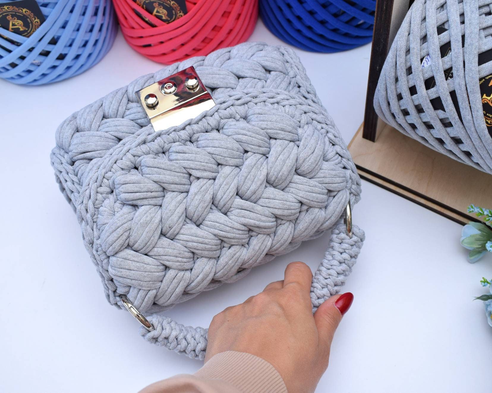 Crochet crossbody bag Marshmallow colour grey melange Etsy