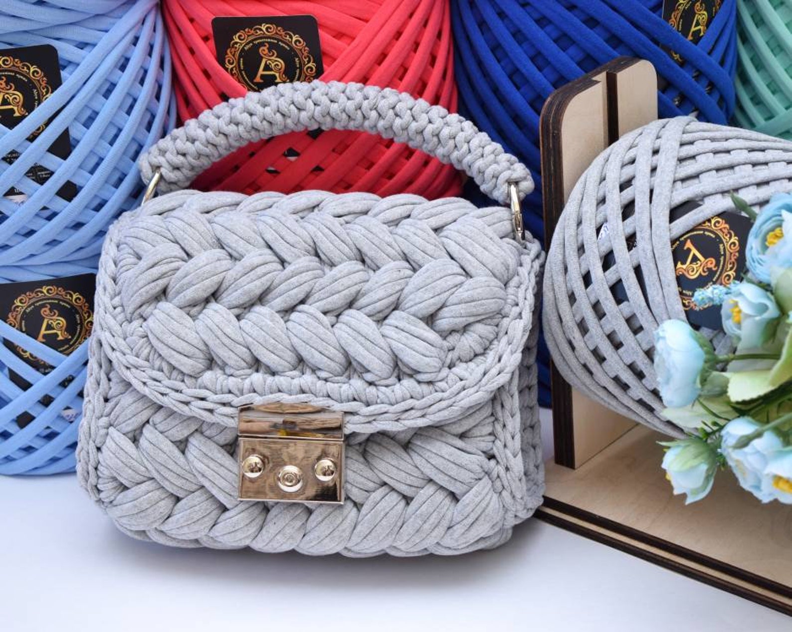 Crochet crossbody bag Marshmallow colour grey melange Etsy