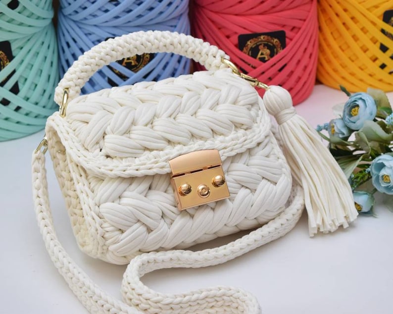 Crochet crossbody bag Marshmallow colour milk | Etsy