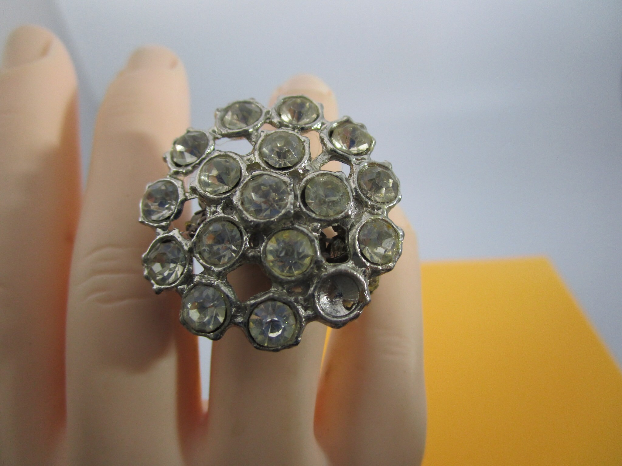 Vintage Gaudy Costume Large Rhinestone Ring Etsy UK