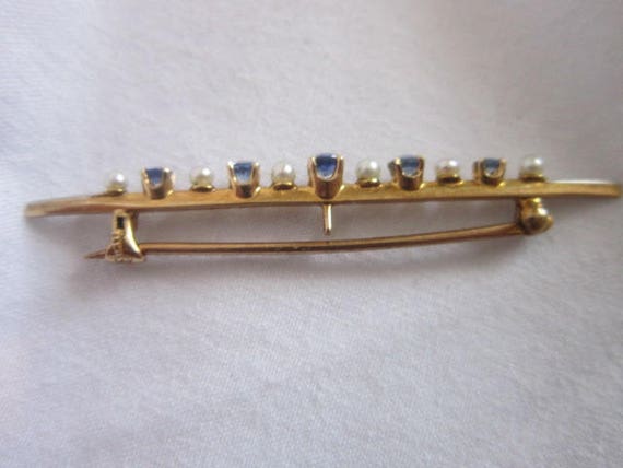 Antique 14K Yellow Gold with Sapphires & Pearls B… - image 2