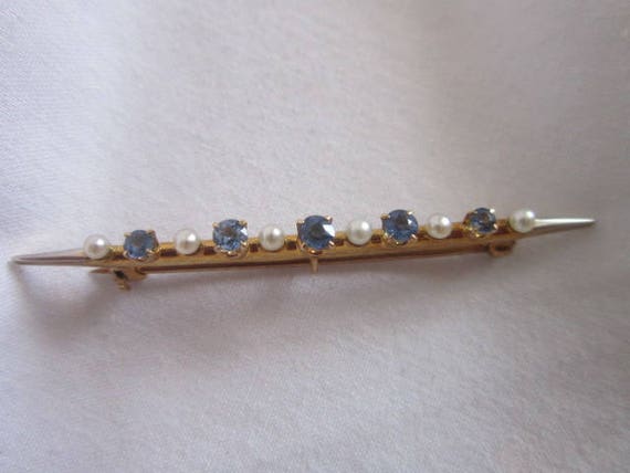 Antique 14K Yellow Gold with Sapphires & Pearls B… - image 1