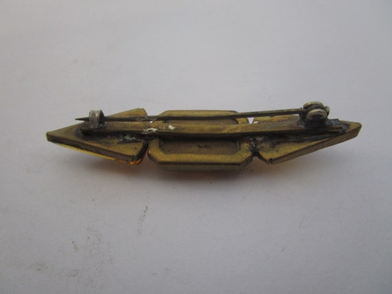 Antique Art Deco Bar Pin Brooch with Amber Rhines… - image 3