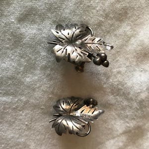 Antique Sterling Silver Taxco Mexico Artist Signed ATC or AIC Screw Back Earrings Leaves