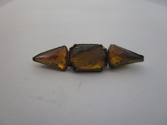Antique Art Deco Bar Pin Brooch with Amber Rhines… - image 1