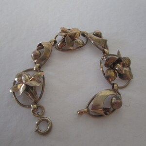 Antique Gold on Silver Fancy Flower Link Bracelet