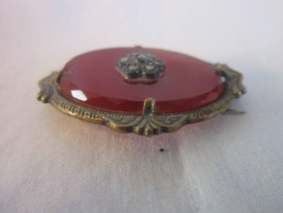 Antique Victorian Fancy Agate Marcasite Brooch - … - image 2
