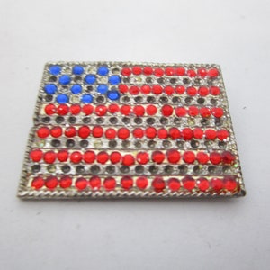 Vintage Patriotic U S Flag Red White & Blue Rhinestones Brooch