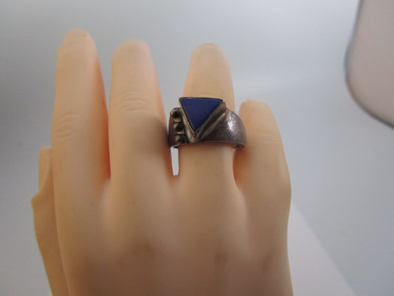 Modern Style Triangle Sterling Silver & Lapis Laz… - image 1