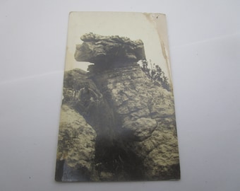 C 1909 Antique RPPC Real Photo Postcard  Rock Formation Hiker