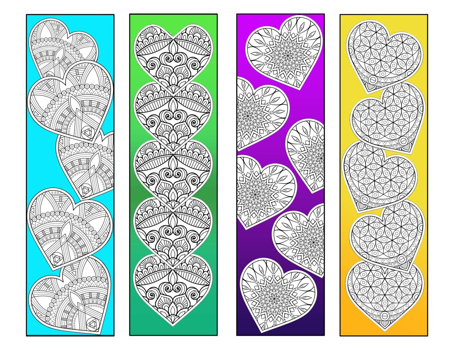 Heart Bookmarks coloring page download istantaneo stampabile Etsy
