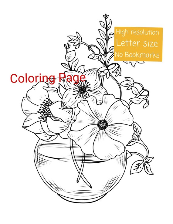 Flower vase floral coloring page instant download printable | Etsy