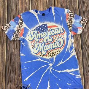 American Mama July 4th bleached tee, Stars and Stripes and leopard tee