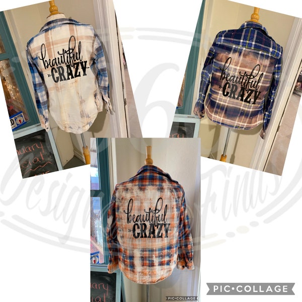 Beautiful Crazy Distressed flannel shirts, bleached flannel, upcycled flannel, women’s flannel shirts