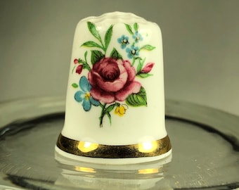 Thimble des années 1960 ROSE Bouquet sur 2 faces - Fabriqué en Angleterre par SANDFORD