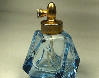 Vintage Pale BLUE Glass  Perfume Atomizer  Geometric pattern - No Bulb - Mid-Century Modern!