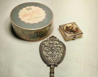 VANITY Collection Mary King Natural Face Powder , Small Gold Mirror and Pill BOX