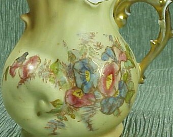 Antique RW Rudolstadt GERMANY Porcelain Creamer Pitcher Seashell & Florals - WOW