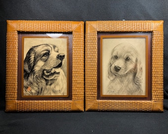 Lot de 2 - DOGS - Lucid Lines Photography On Glass 3-D Framed Art 10 x 13 Signé R. White