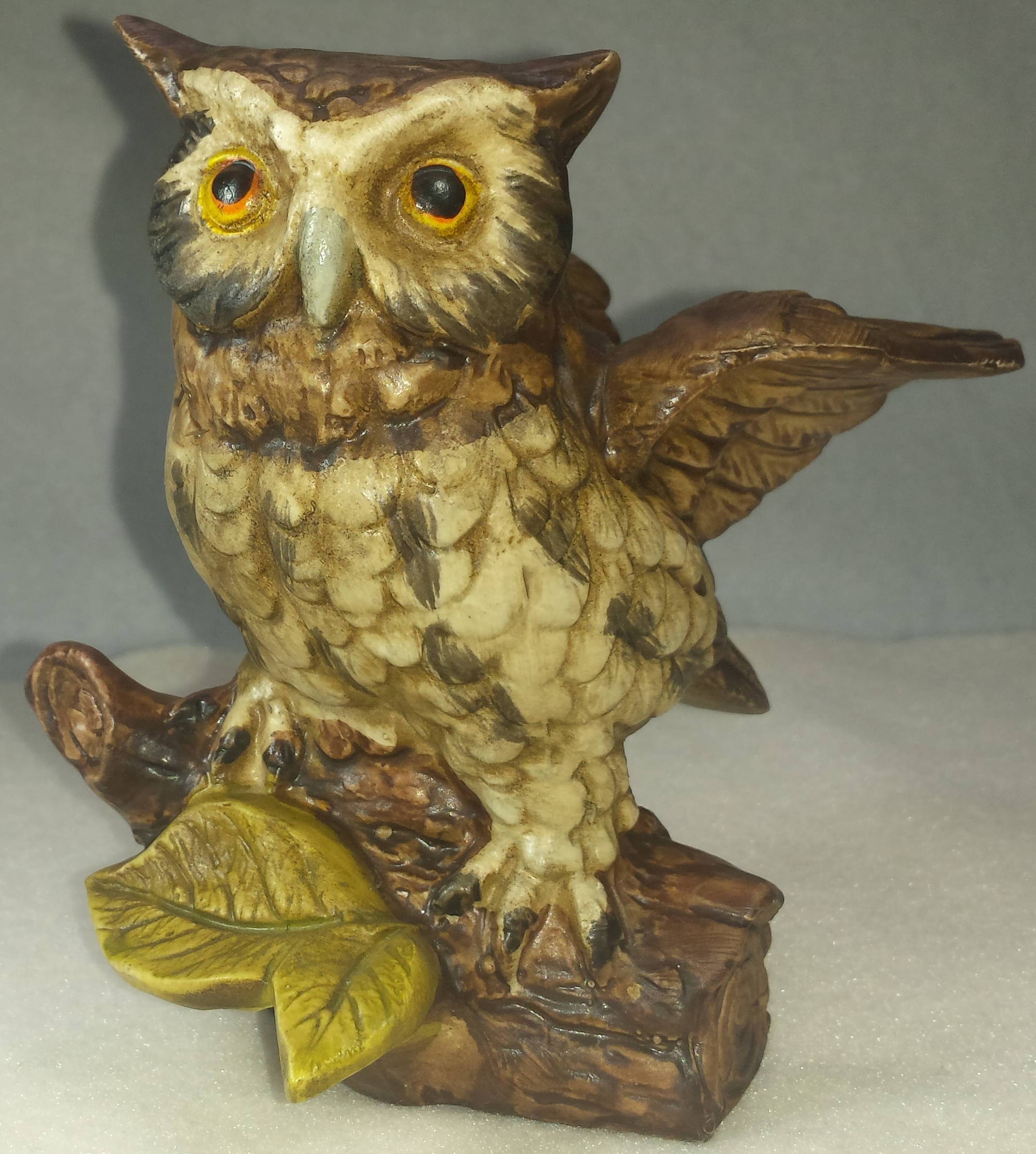 Vintage Great Horned OWL Perched on Branch - Japan - Excellent Shape