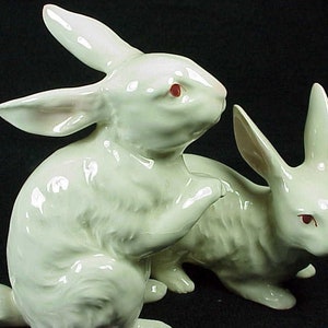 Haeger Cerámica Cerámica Blanco Oval BASKET & un conjunto de conejos blancos lindos GRATIS imagen 10
