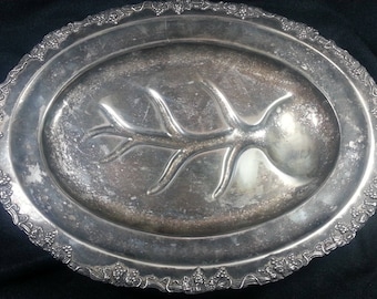 SILVER Meat CARVING TRAY Vintage Grape & Vines Continential 1920-1950