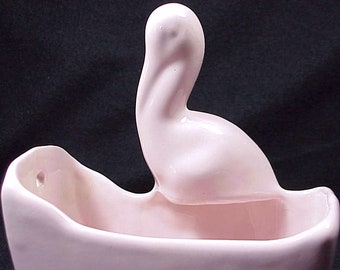 Vintage Haeger Pink Stork and Cradle Planter or Wall Pocket * Orignal Label *WOW
