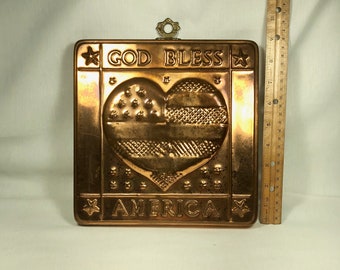 Vintage Copper Mold "God Bless America" inside Heart  - 9" Cake - Culinary or Home Decor' - WOW