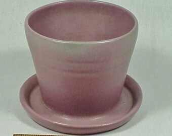 Vintage Tiny FLOWER POT Hand Thrown Artist made Plum Purple shades to Green 3 1/8" High WOW!