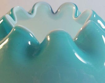 Old Victorian Robin Egg Blue Glass ROSE BOWL.    Manufactured in America   Circa: 1880-1900.