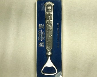 Vintgage SNORRE - VIKING Pewter Bottle Opener - Made In Norway - Viking & his Ship - In Original Box - WOW!