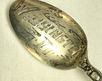 Wessington, So Dakota Souvenir Sterling Spoon - Hand Engraved Bowl with Floral and Fruit Handle