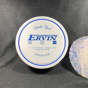 Thank you - Christmas GIFT? Round TIN from ERVIN Motor Co. Vinton, Iowa w/ Note!