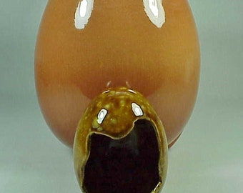 2 JARRONES Vintage en forma de huevo Cerámica Naranja Quemada 7 "y Pequeña salpicadura marrón larga de 4" - ¡Hermosa!
