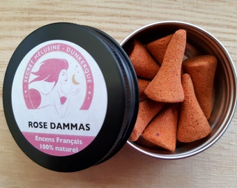 ROSE cones - artisanal natural incense - 100% fragrant woods and plants - no chemical or synthetic perfum - made in France in Dunkirk