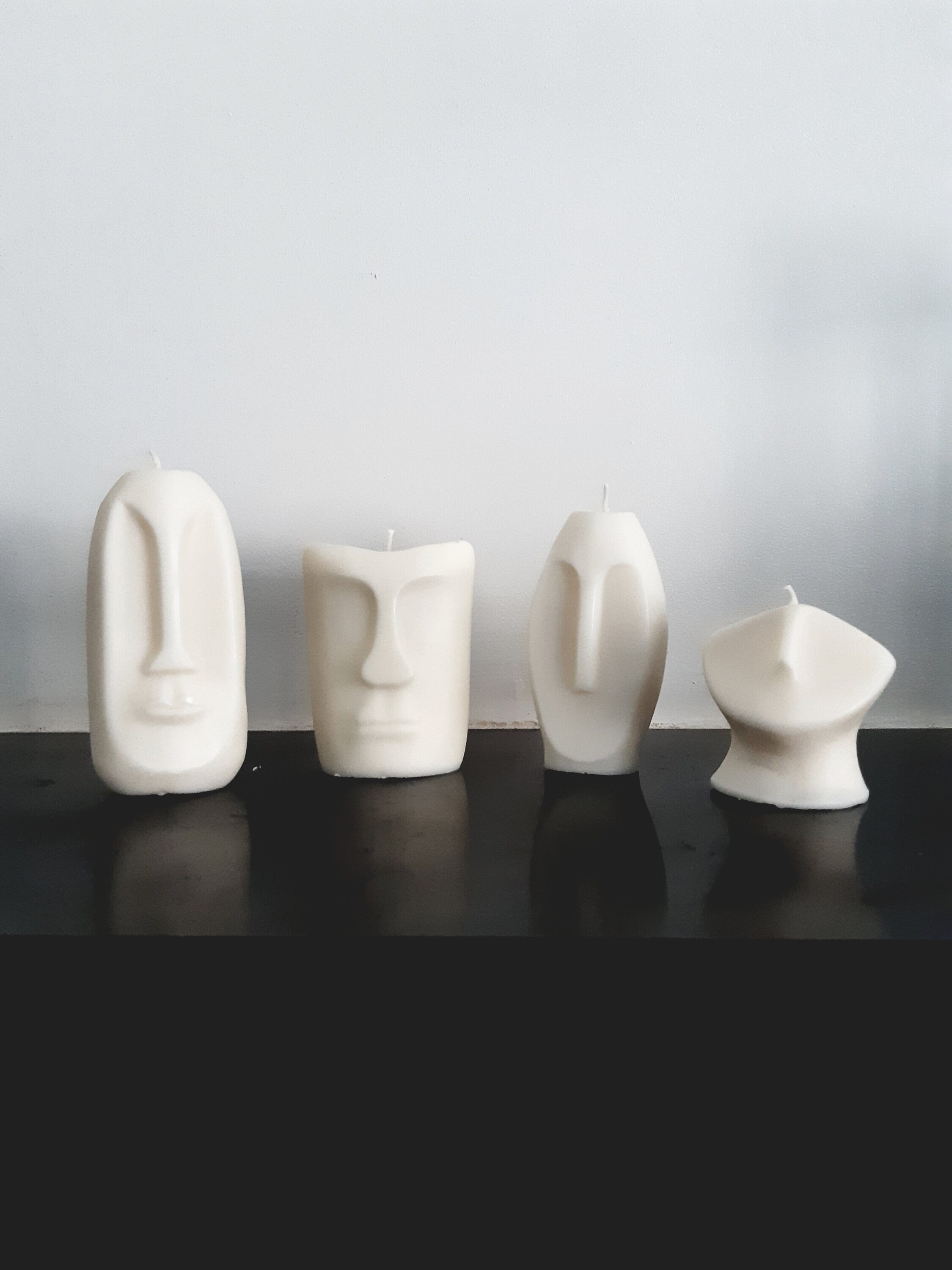 Bougie Visage Cire Végane - Moais de L'île Pâques Bougies 100% Vegan Blanc Bougie Design Par Secretm