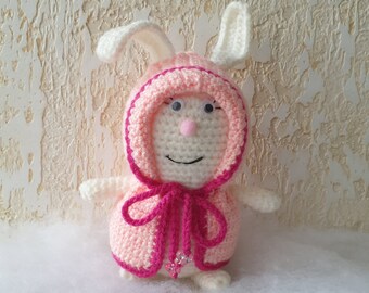 Handmade crochet amigurumi. Crochet bunny soft toy. Christmas gift. Toy rabbit.