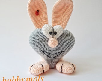 Heart-shaped rabbit. Crochet rabbit. Knitted Hare. Valentine's Day Gift. Crochet bunny. Cute bunny. Gift for her. Amigurumi rabbit.