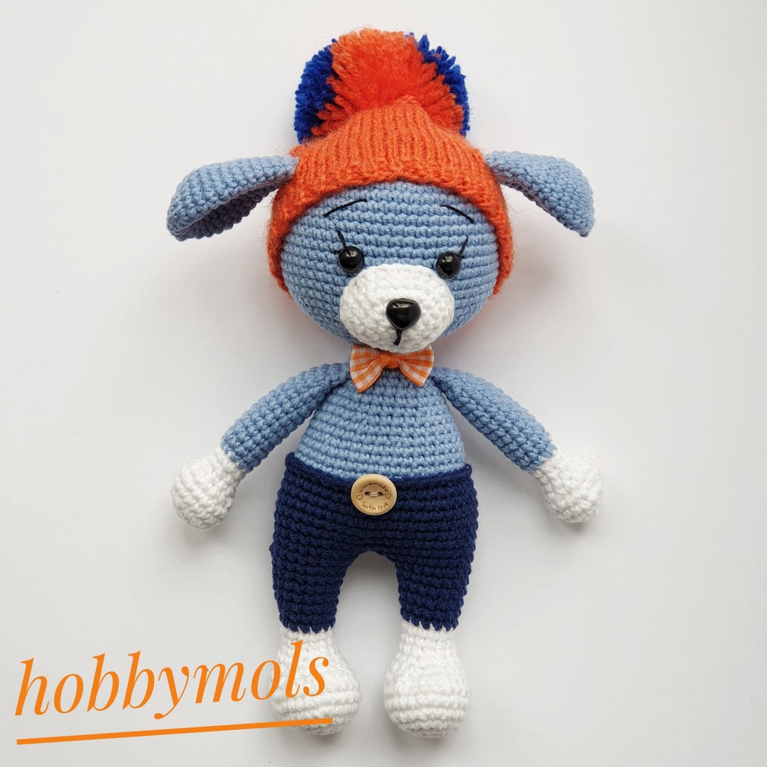 Little Puppy in Pants and a Hat. Amigurumi Dog. Crochet Puppy. Cute